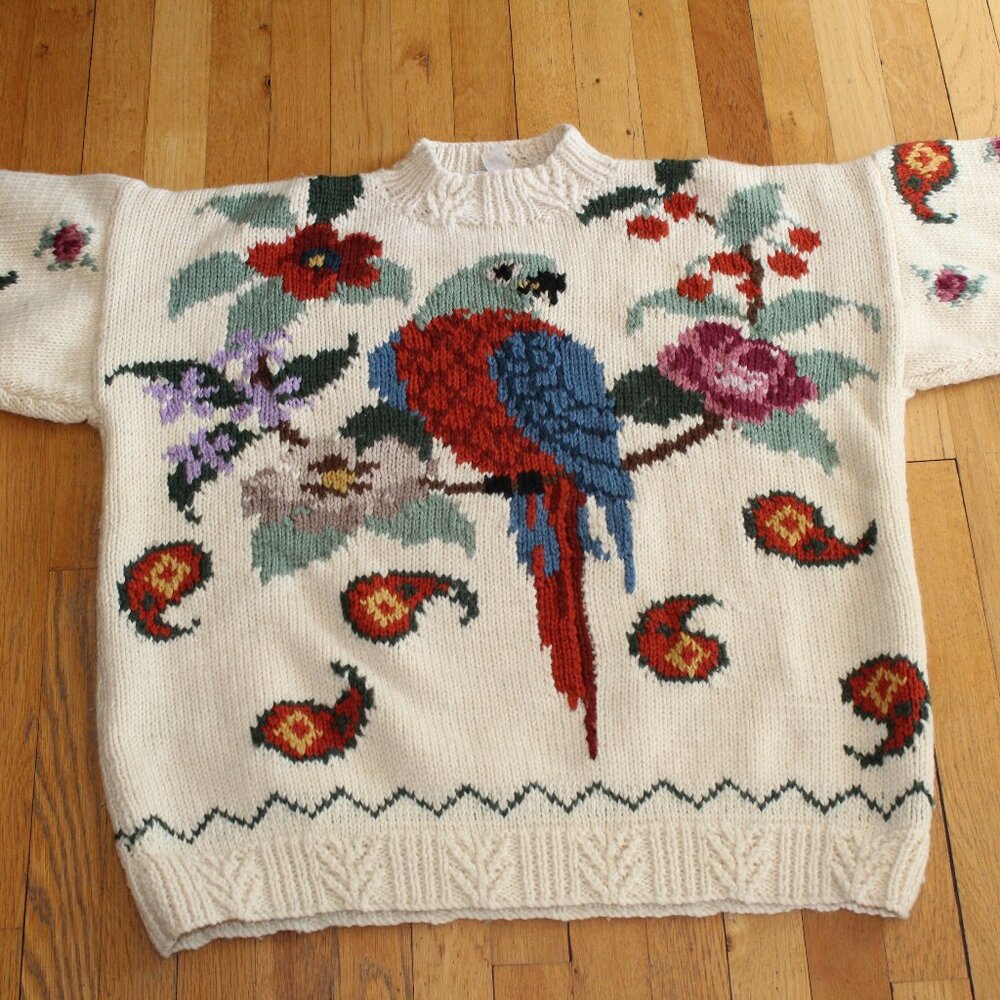 Vintage Joseph Tricot 100% Wool Parrot Sweater made in England